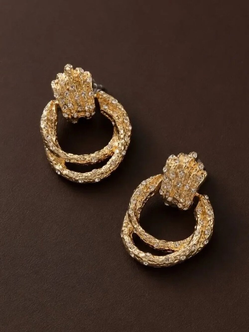 Ettika Hoop Crystal Buckle Pave Link Molten Earrings Boho Hammered CZ VTG